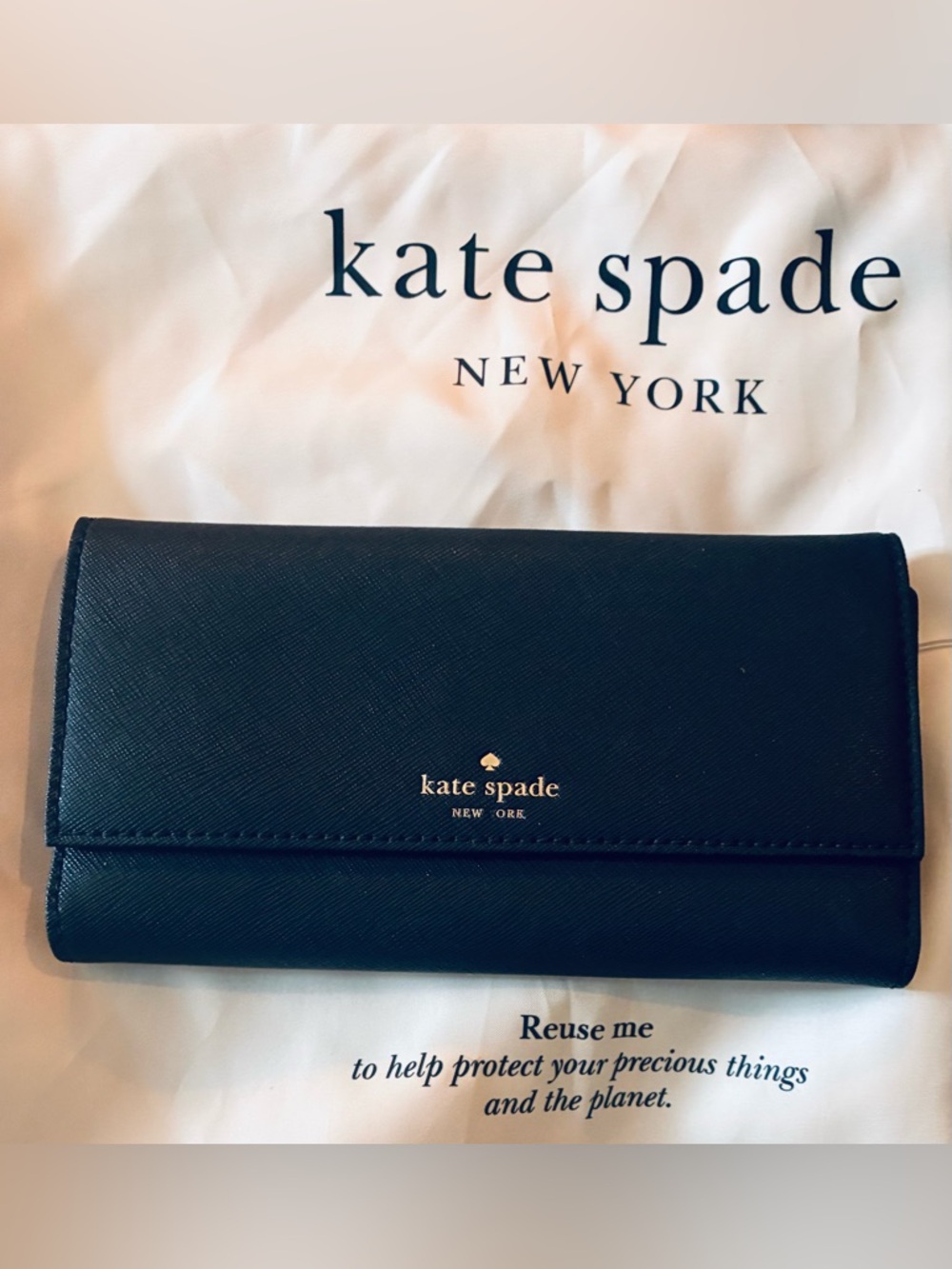 kate spade Black Leather Continental Wallet Phone Holder like new